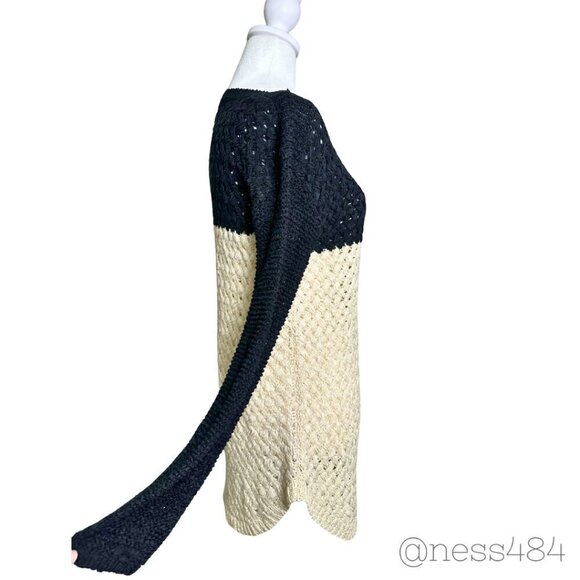 DEX Black & Cream Basket Weave Sweater / Size L - Picture 4 of 5